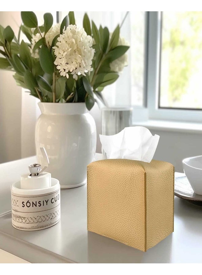 JESMINI Gold Tissue Box Cover Leather - Tissue Holder with Bottom Belt by JESMINI, Decorative Aesthetic PU Leather Tissue Box Holder for Bathroom Home Office Decor - Image 4